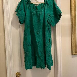 Green Eyelet Short Sleeve Dress